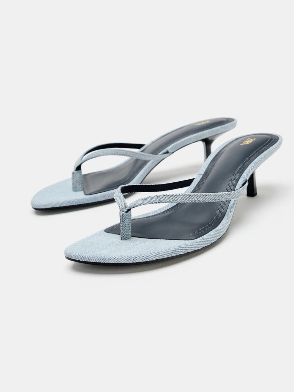 Zara Denim Kitten Heel Sandals Blue Size 40 EU / 9 US thong heels flip flop
